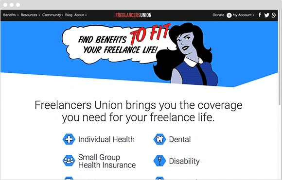 Benefits page at Freelancers Union
