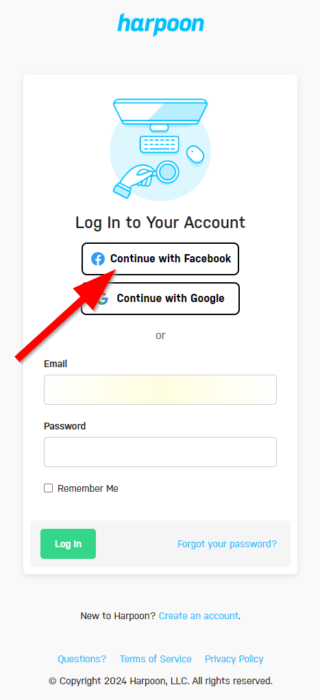 Harpoon login page
