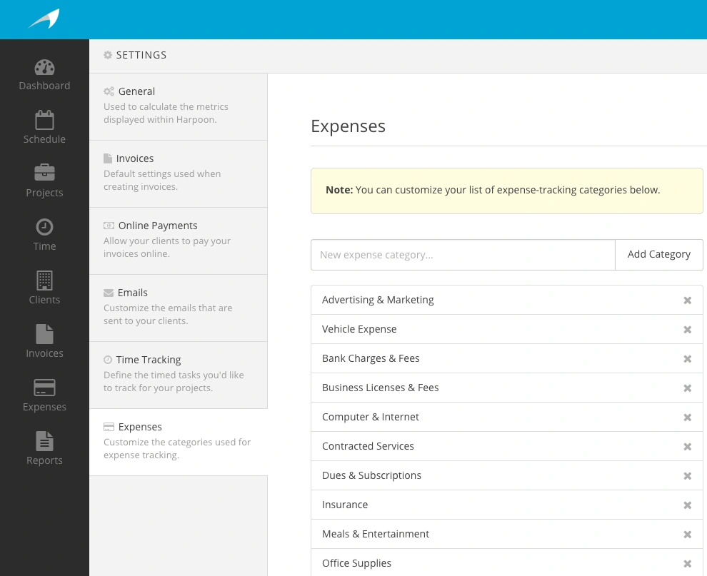Harpoon Expense Categories