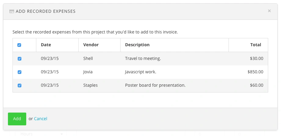 Harpoon Expenses Invoice Modal