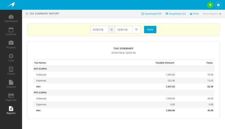 Harpoon Tax Summary Report