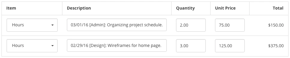 Harpoon Time Tracking Invoice