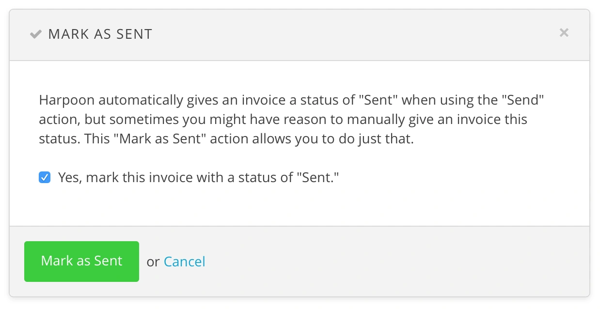 Mark As Sent Modal