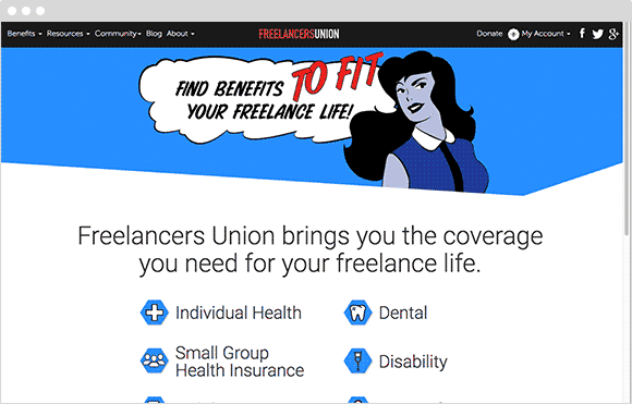 Benefits page at Freelancers Union