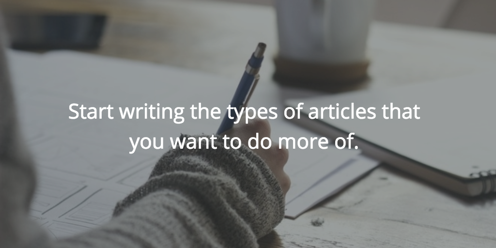 Start writing the types of articles that you want to do more of